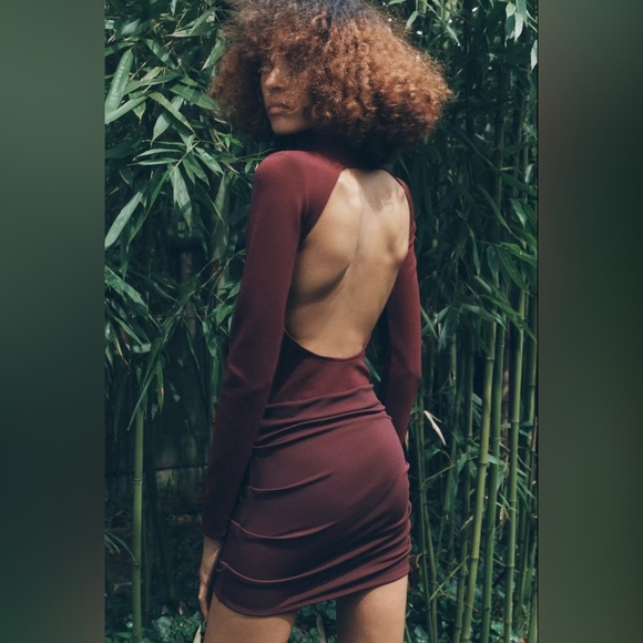 🔥🔥Zara  Burgundy Long-Sleeve Dress - Picture 2 of 5